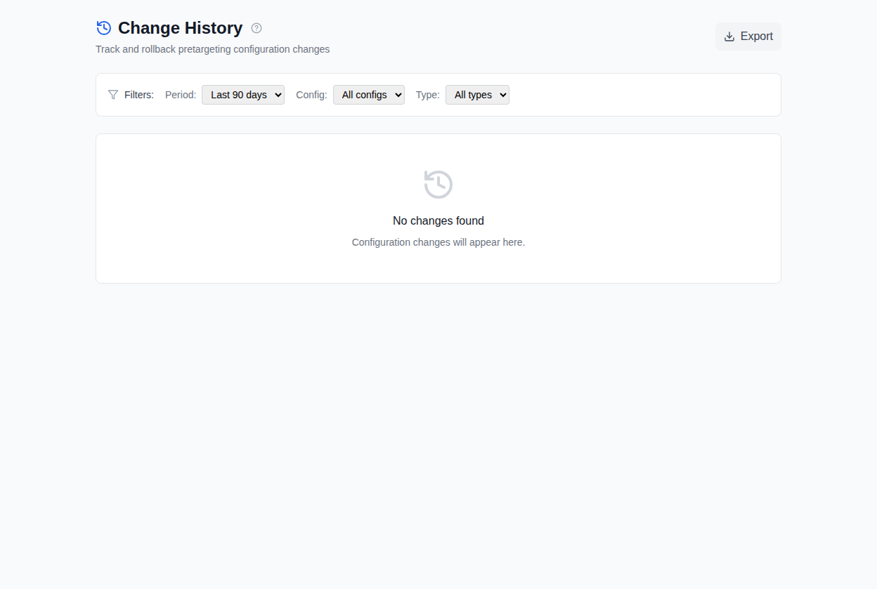 Change history timeline with filters and export